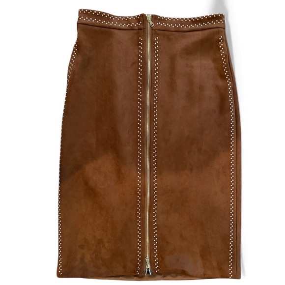 Beulah Dresses & Skirts - Beulahstyle Brown Suede Zip Skirt with Gold Zipper & Studs